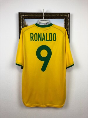 Brazil Home football shirt 1998 Soccer #9 Ronaldo Nike Jersey Rare