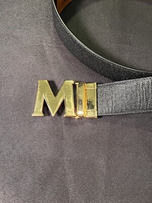 MCM VISETOS BROWN BLACK REVERSIBLE BELT 38-42” WAIST 24K GOLD