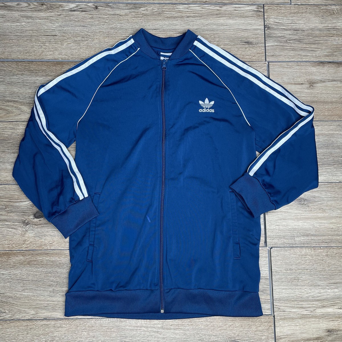 Adidas Original Track Jacket XL Youth Unisex Blue 3 Stripe Full