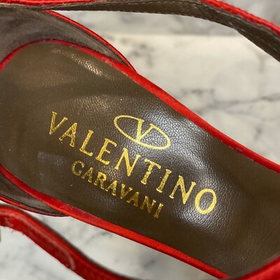 VALENTINO Garavani Vintage Red Satin T-Strap Open Toe Pumps - IT