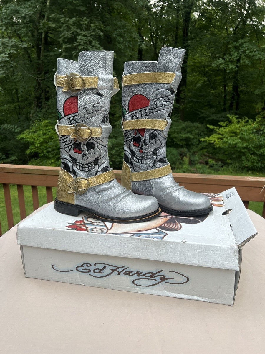 RARE ED HARDY “Love Kills” Dagger Combat Motorcycle Boot | eBay