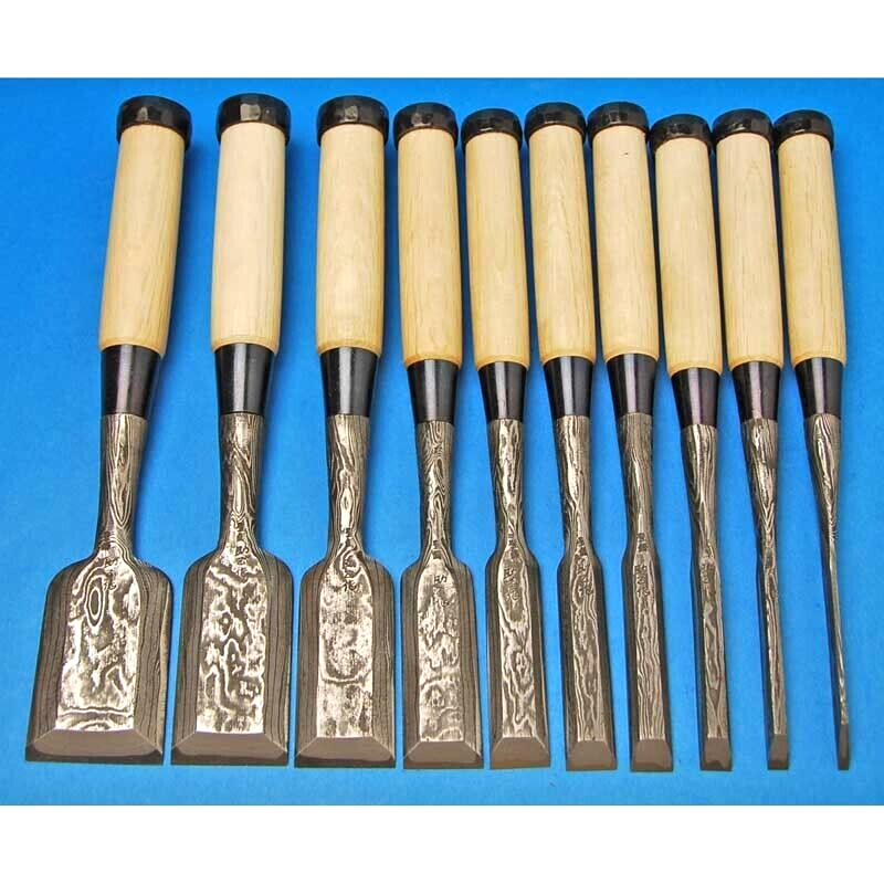 Sukemasa Japanese Bench Chisels Pairing Oire Nomi Damascus