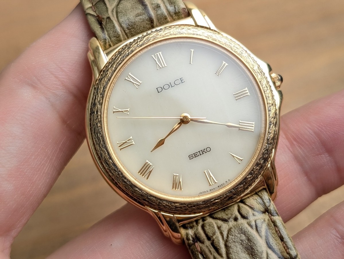 1992 SEIKO Dolce 8n41-6180 Gold Roman Dial Quartz Men's Watch