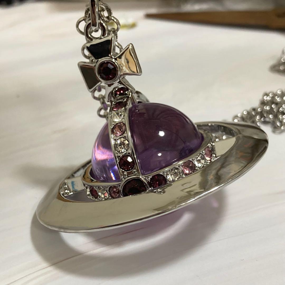 Vivienne Westwood Necklace Medium Orb Silver Purple Top 6.5 C:80cm