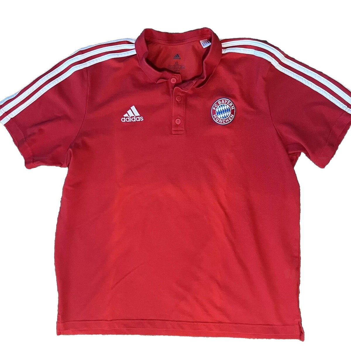 Bayern Munich 3-Stripes Polo Shirt Red Adidas GR0682 Mens Size XL