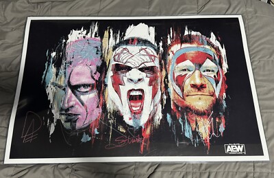 AEW Signed Sting Darby Allin & CM Punk 24x36 Poster COA WWE