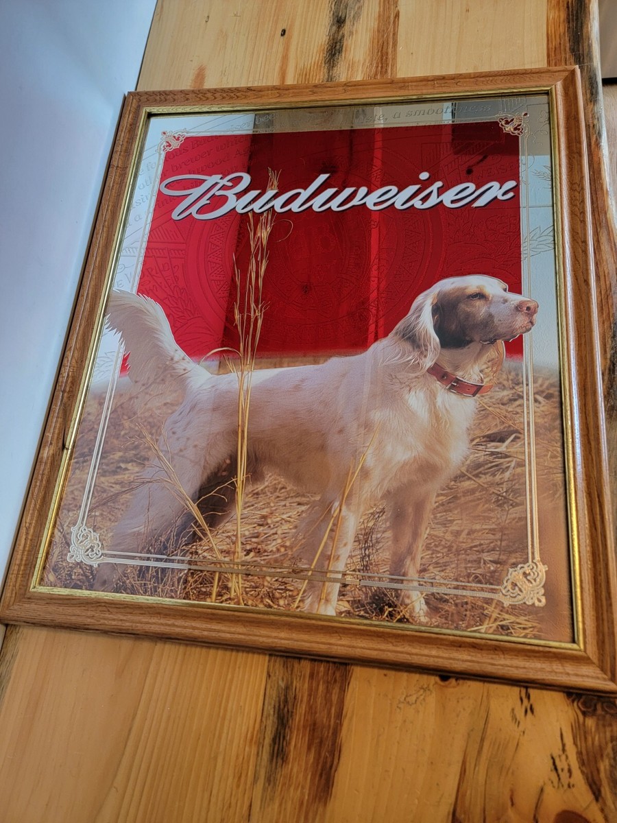 2001 LARGE BUDWEISER BEER MIRROR SIGN HUNTING DOG ~COCER SPANIEL