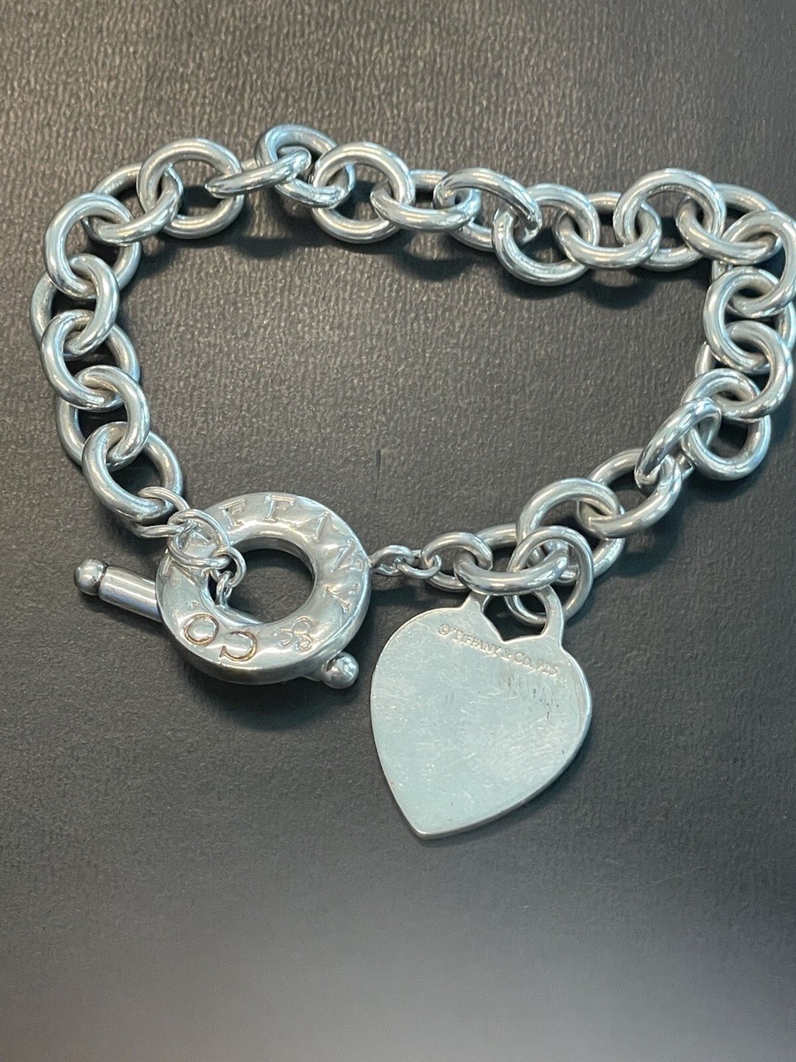 Tiffany & Co Sterling Silver Heart Tag Charm Toggle Clasp Bracelet