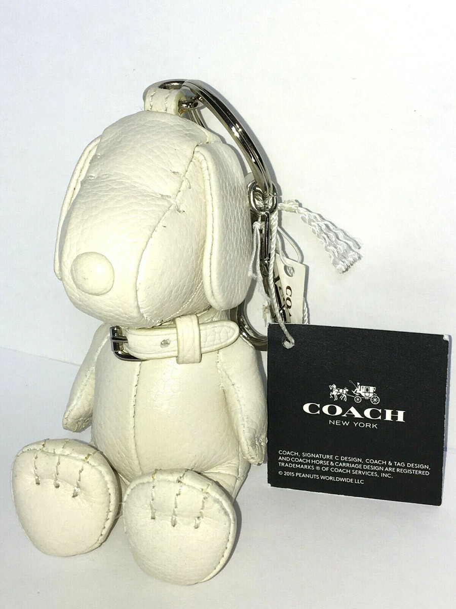 COACH X PEANUTS Snoopy Doll BAG CHARM Key Ring Fob WHITE LEATHER