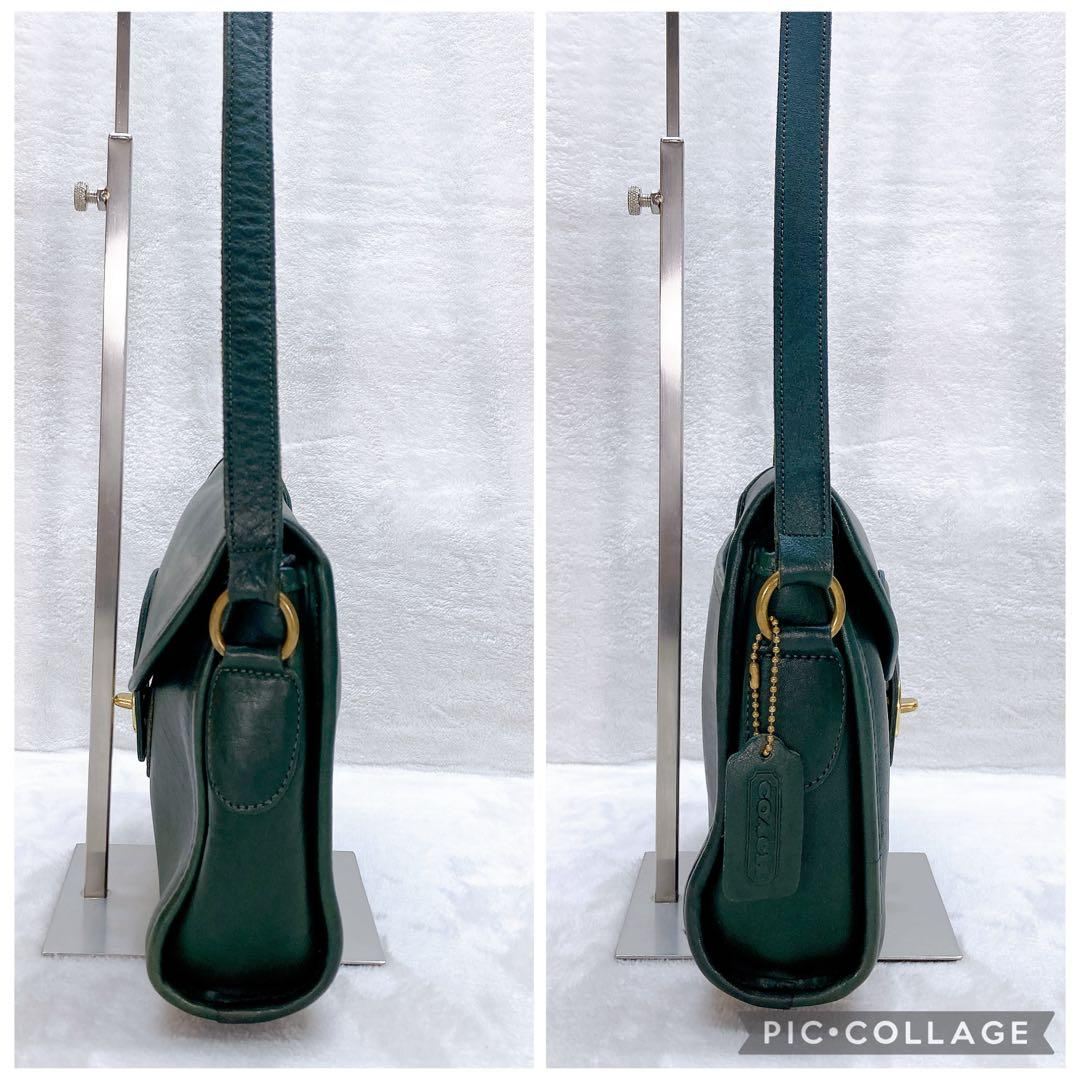 OLD COACH Shoulder Bag Vintage Green Leather Turn Lock Made in USA