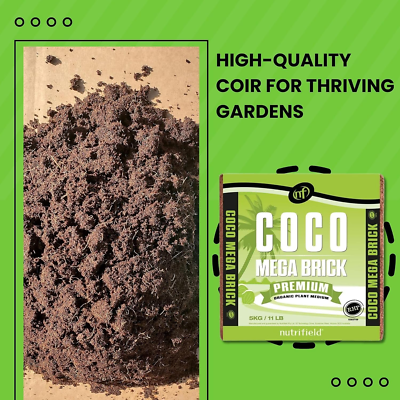 Coco Coir Mega Brick 11 lb Organic Pre-Washed, Buffered, RHP