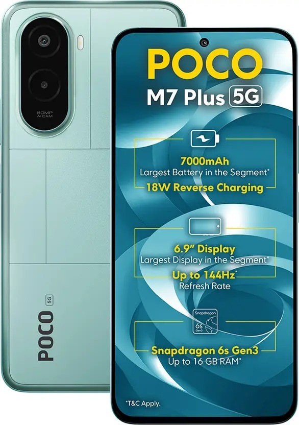 POCO M7 Plus 5G Aqua Blue 8gb 128GB 7000mAh Indian Global Version
