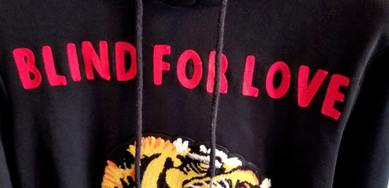 Mens Gucci Embroidered Blind For Love Tiger Hooded Sweatshirt Size