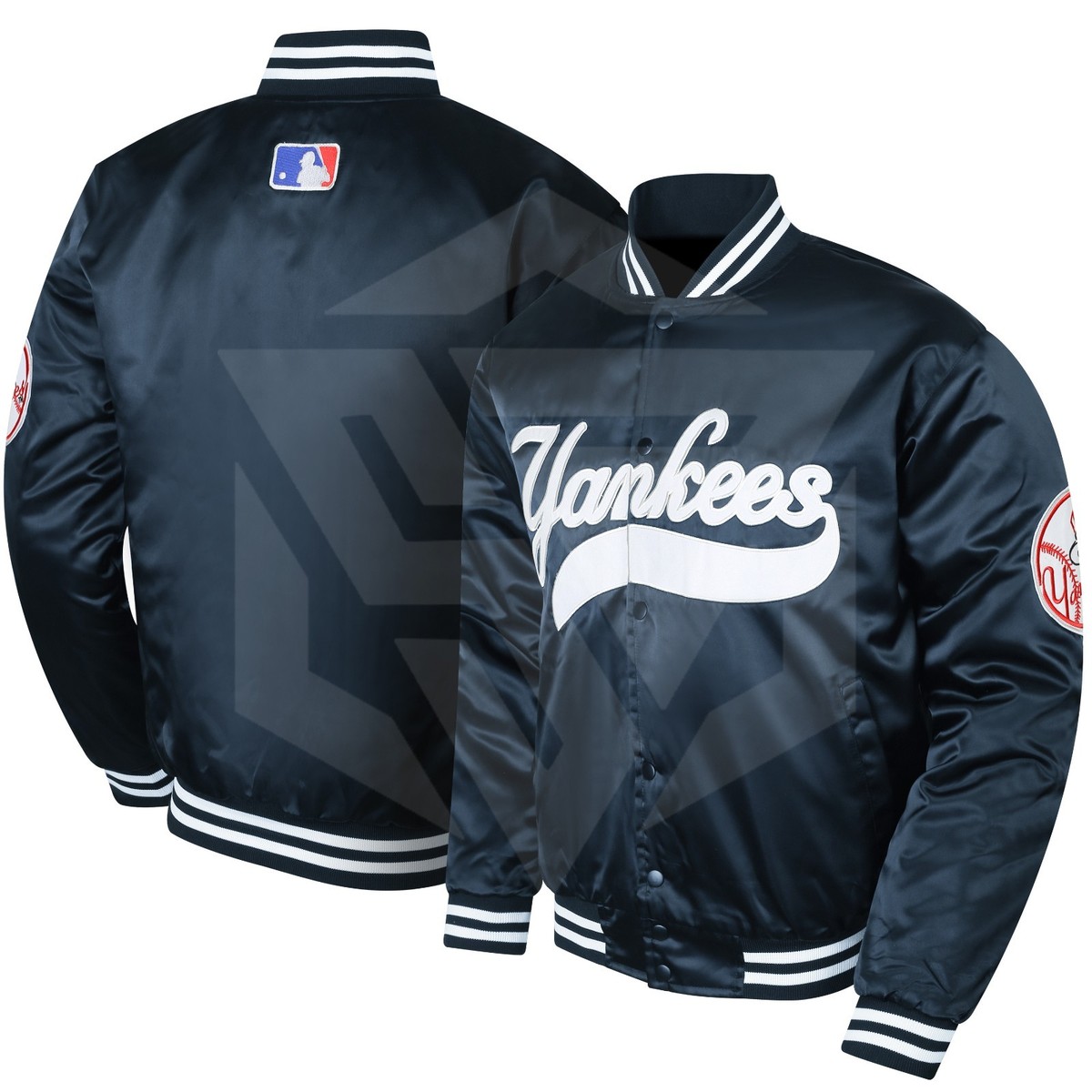 NY Yankees Vintage 90s Athletic Jacket Blue Satin Bomber Style