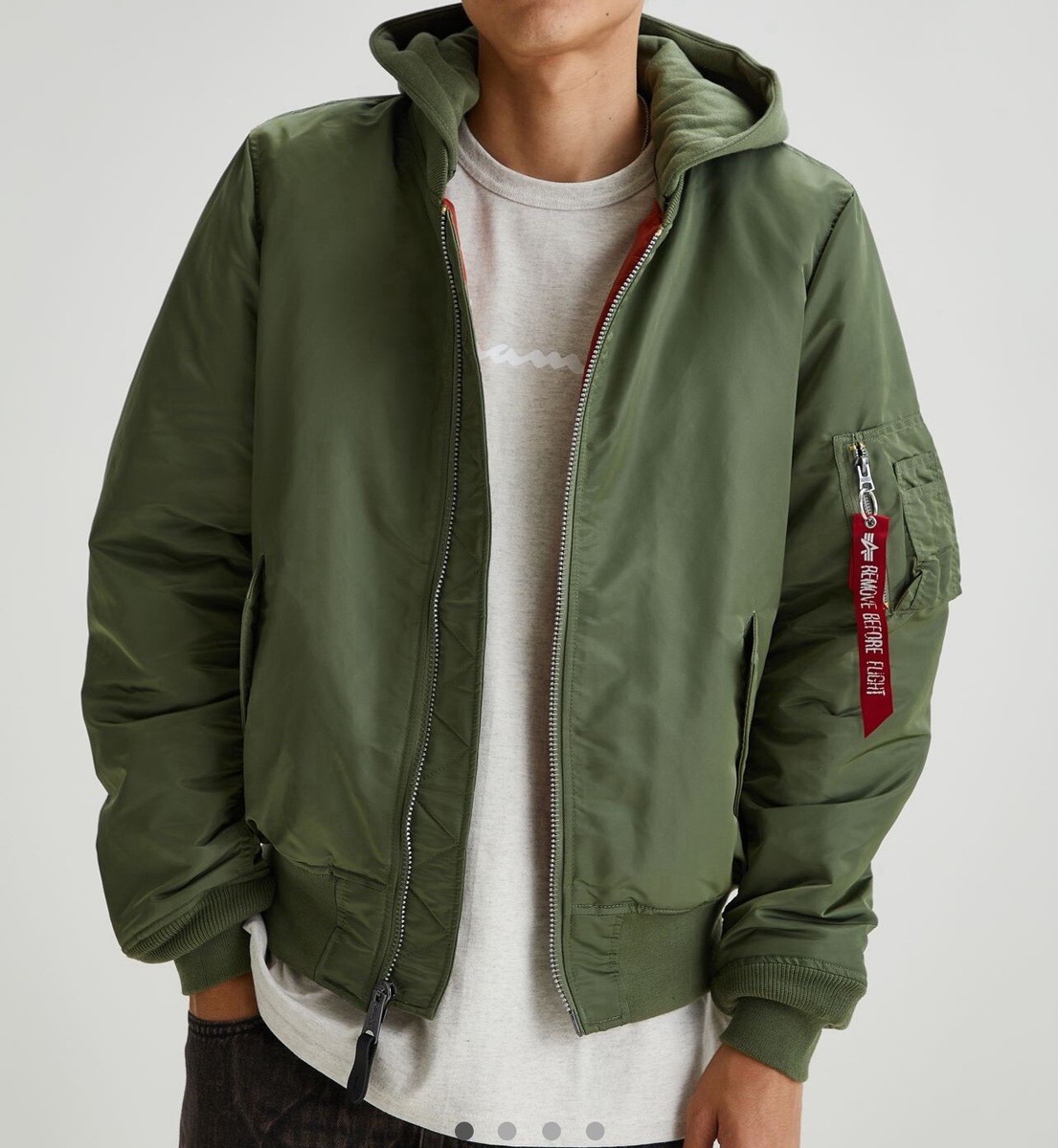 Alpha Industries MA-1 Natus Jacket Hood Trim Bomber Jkt NWT Green