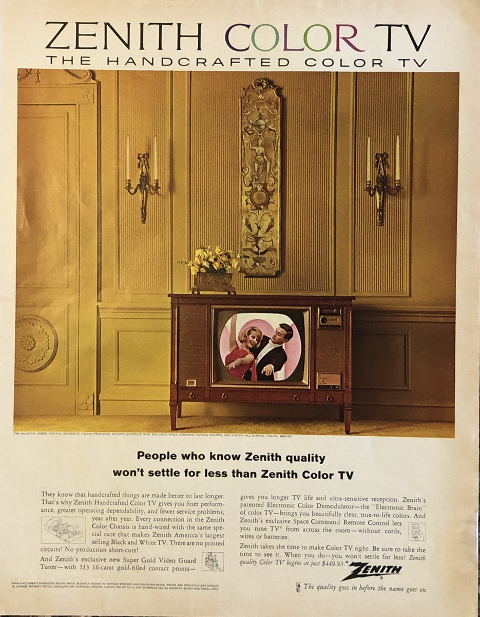 1964 Zenith Handcrafted Color TV PRINT AD Quality - Television Set