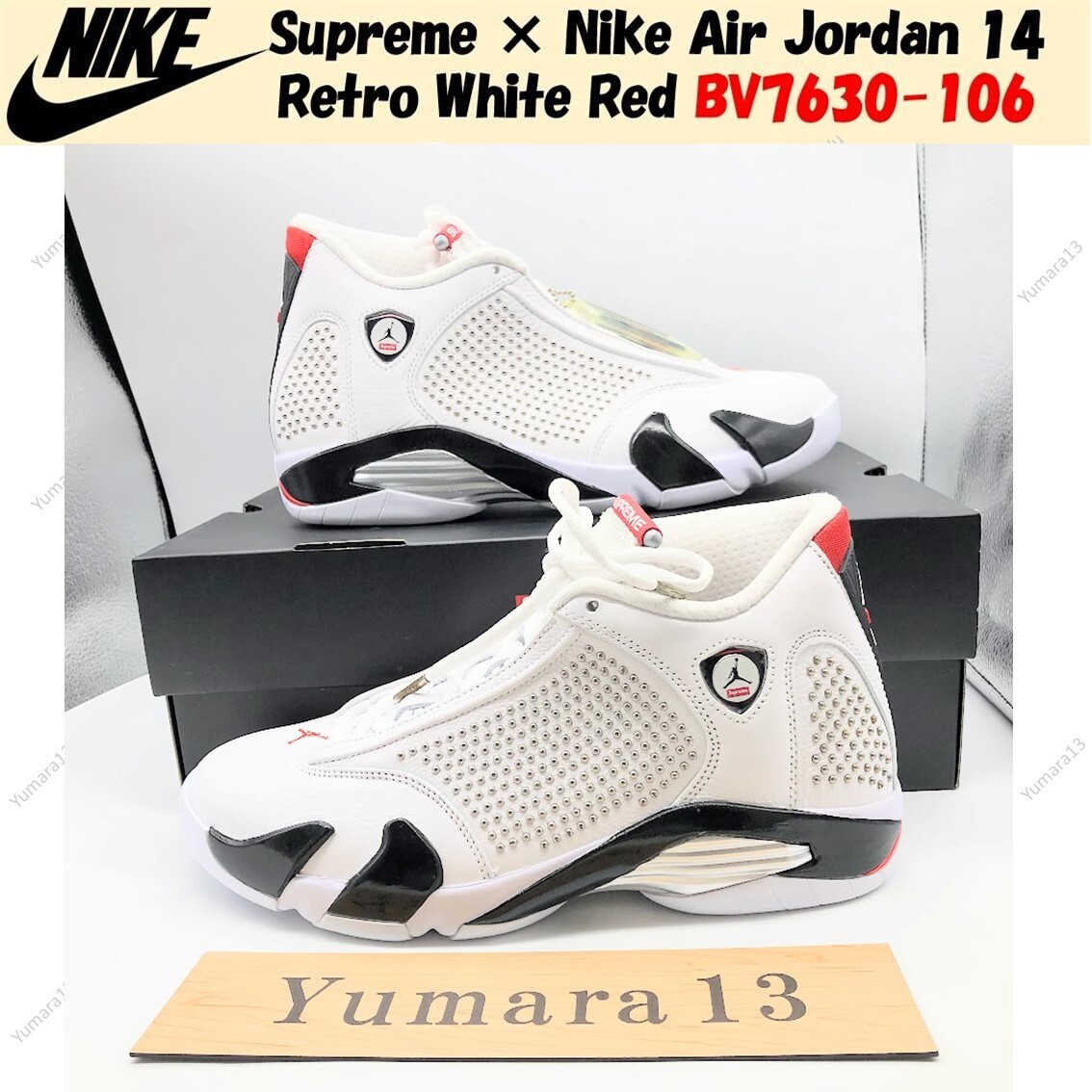 Supreme × Nike Air Jordan 14 Retro White Red BV7630-106 Men's Size