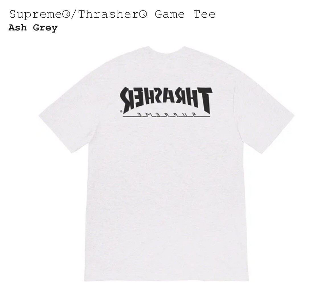 Brand New Supreme x Thrasher Game Tee Ash Grey Size Medium - FW21