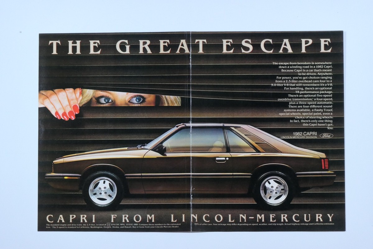 1982 Mercury Capri VTG The Great Escape Centerfold Original Print
