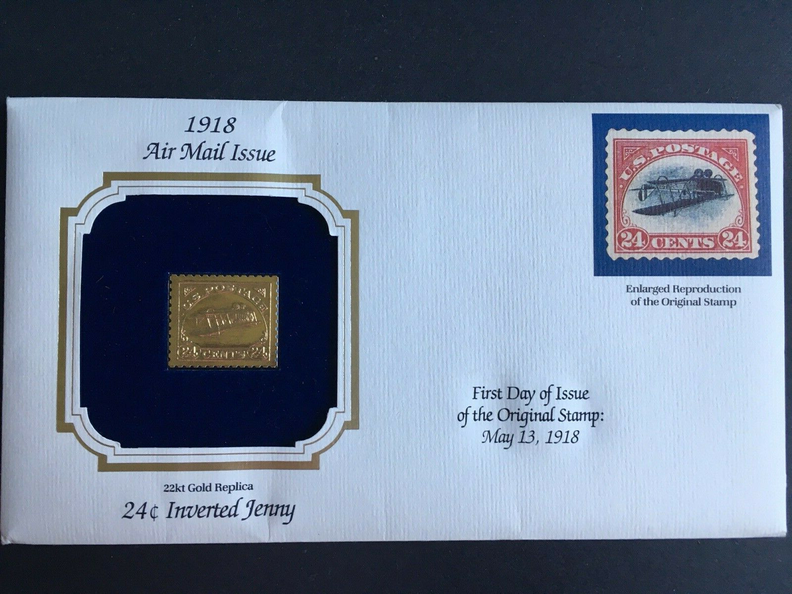 1918 US Postage 22kt Gold Replica First Day Issue Inverted Jenny