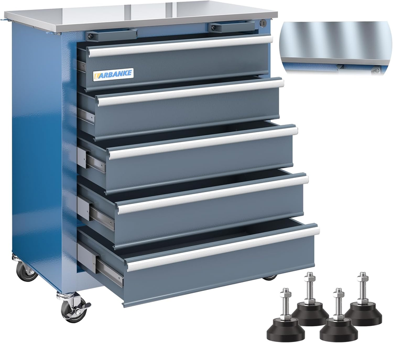 LARBANKE 5-Drawer Rolling Tool Chest with Stainless Countertop