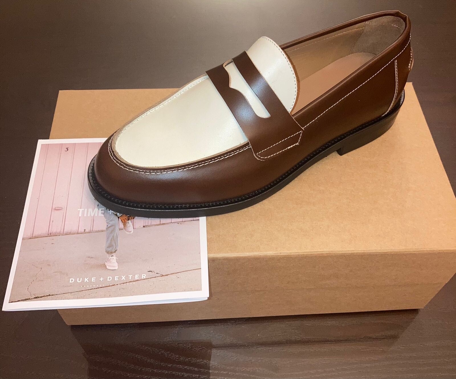 Duke + Dexter Wilde Chestnut X White Penny Loafer Size US 9 Mens