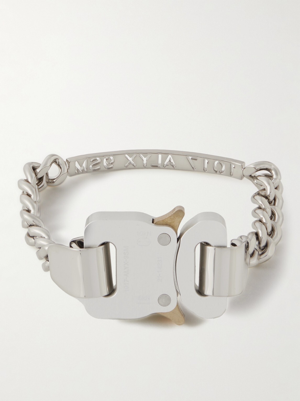 1017 ALYX 9SM Unisex Rollercoasted Buckle Bracelet, Silver Tone L