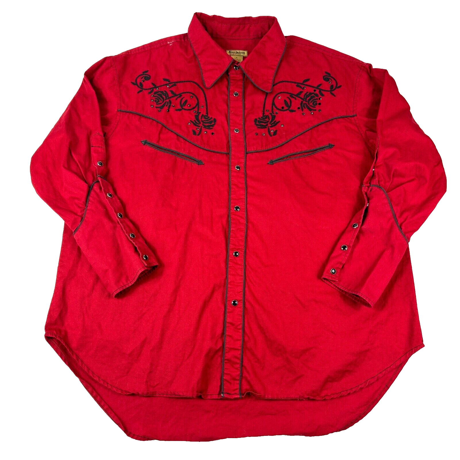 Alan Jackson Men Pearl Snap Long Sleeve Shirt Western Pockets Red
