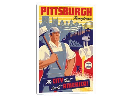 Pittsburgh Steel Worker Travel Poster - Canvas Wall Art | Jim Zahniser