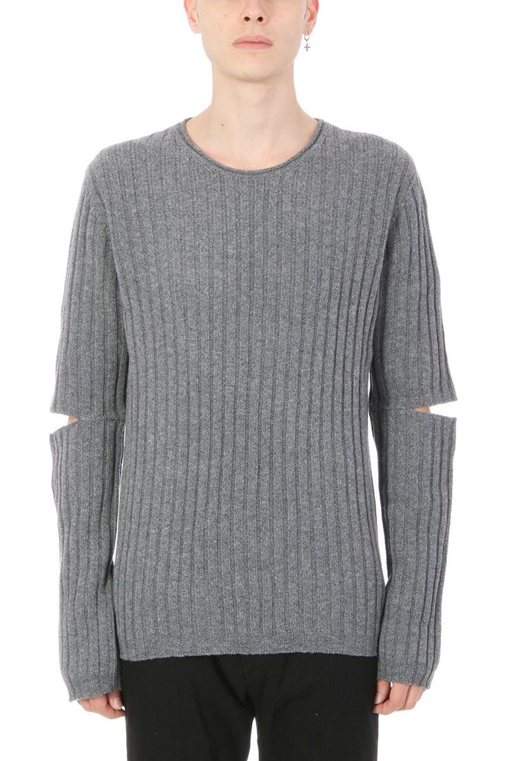 HELMUT LANG GREY ELBOW CUT OUT WOOL KNIT. #helmutlang #cloth