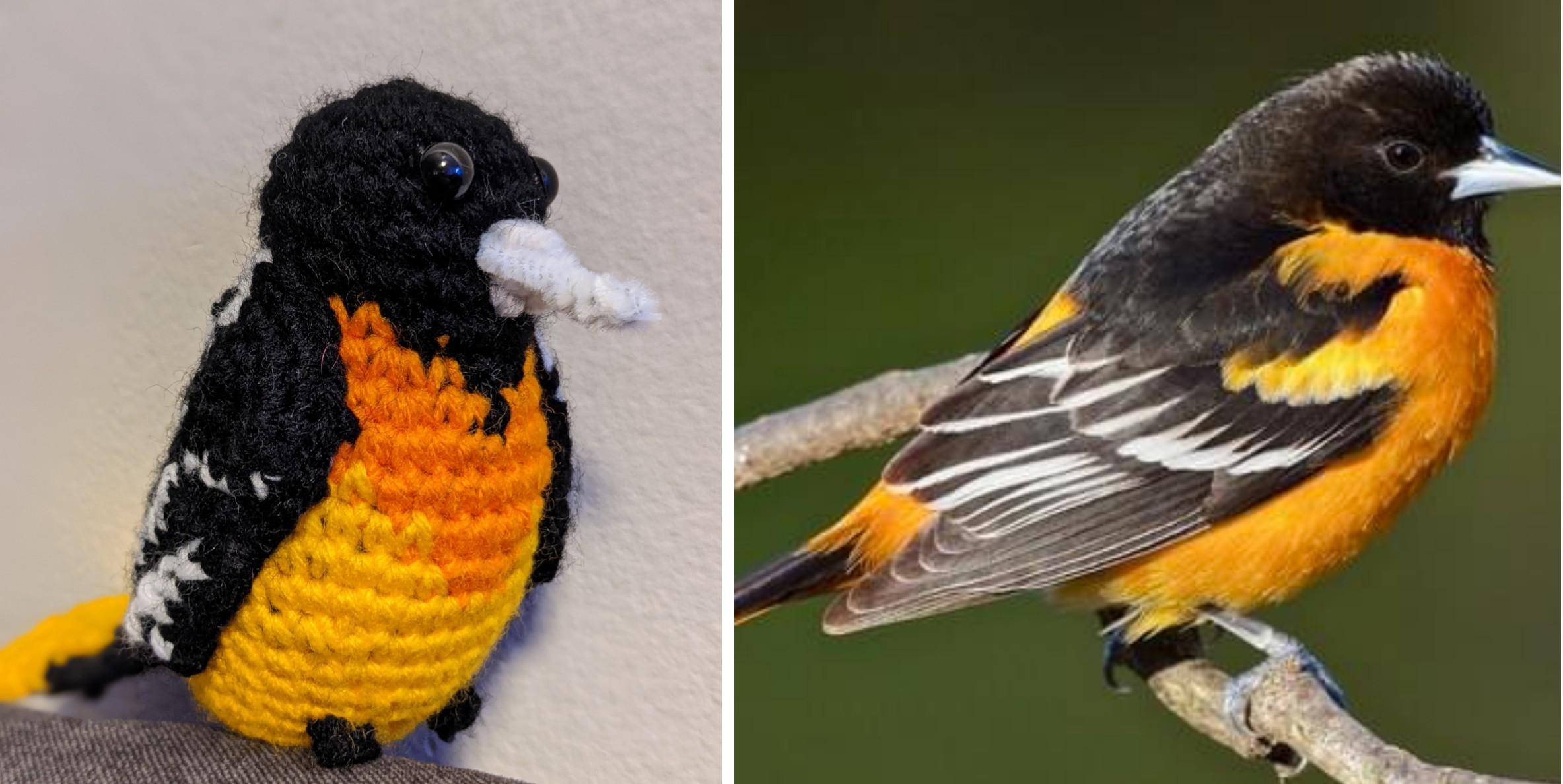 I crocheted an oriole for my future mother-in-law! : r/birding
