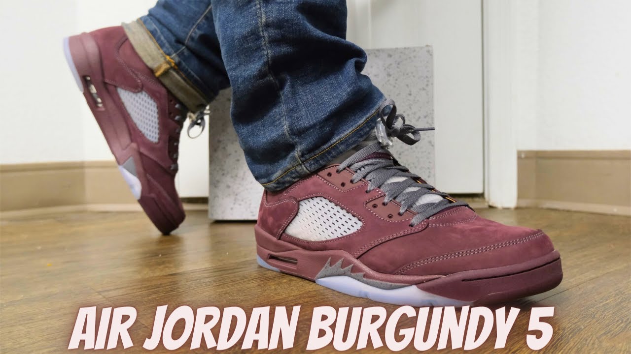 FIRST LOOK AIR JORDAN 5 BURGUNDY ON FEET REVIEW - YouTube