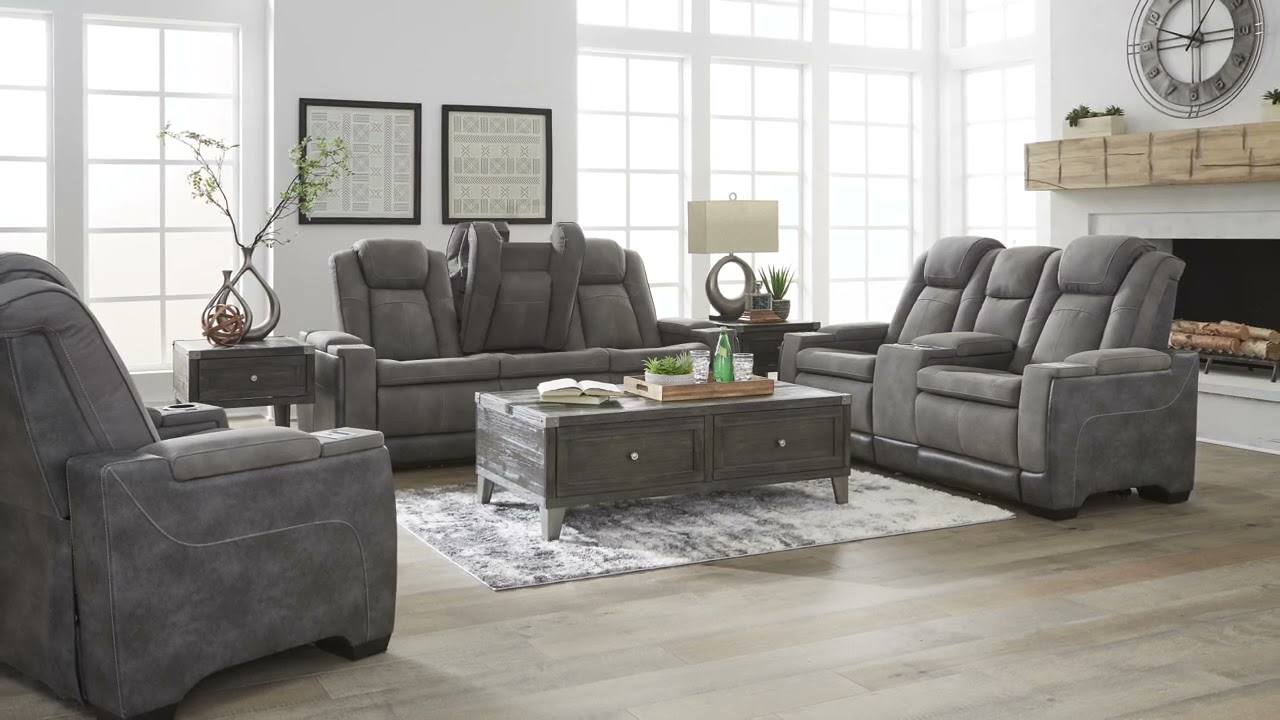 Next-Gen DuraPella Slate Power Reclining Living Room Set With