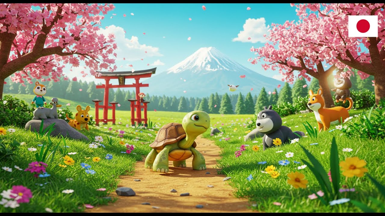 🇯🇵🖼️ かめさん、どこいくの？ | Japanese Animal Song for Kids