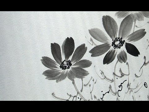 Cosmos Sumi-e - コスモス 水墨画 - - YouTube