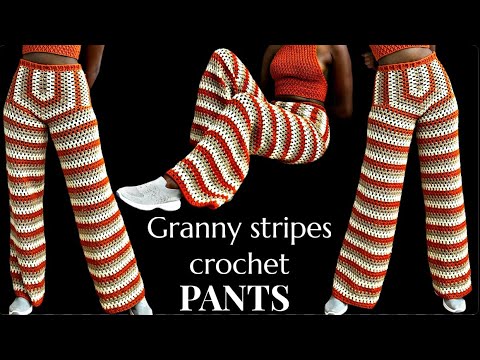 Granny stripes wide leg crochet pants tutorial with written