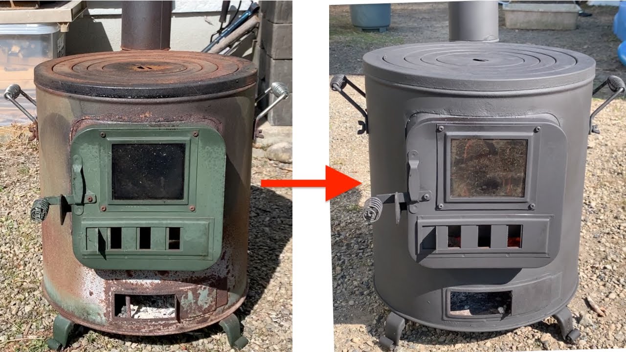 錆びた薪ストーブに耐熱塗装を施す ホンマ製作所 クッキングストーブ