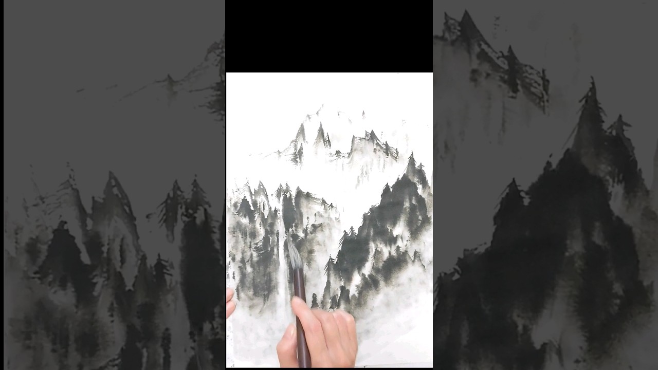 🎌Japan 水墨画で山の風景を描く - YouTube