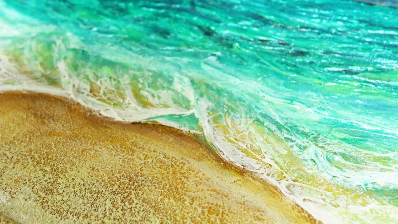 砂浜のエメラルドグリーン】#油彩画 #芸術 #油絵 #絵 #アート