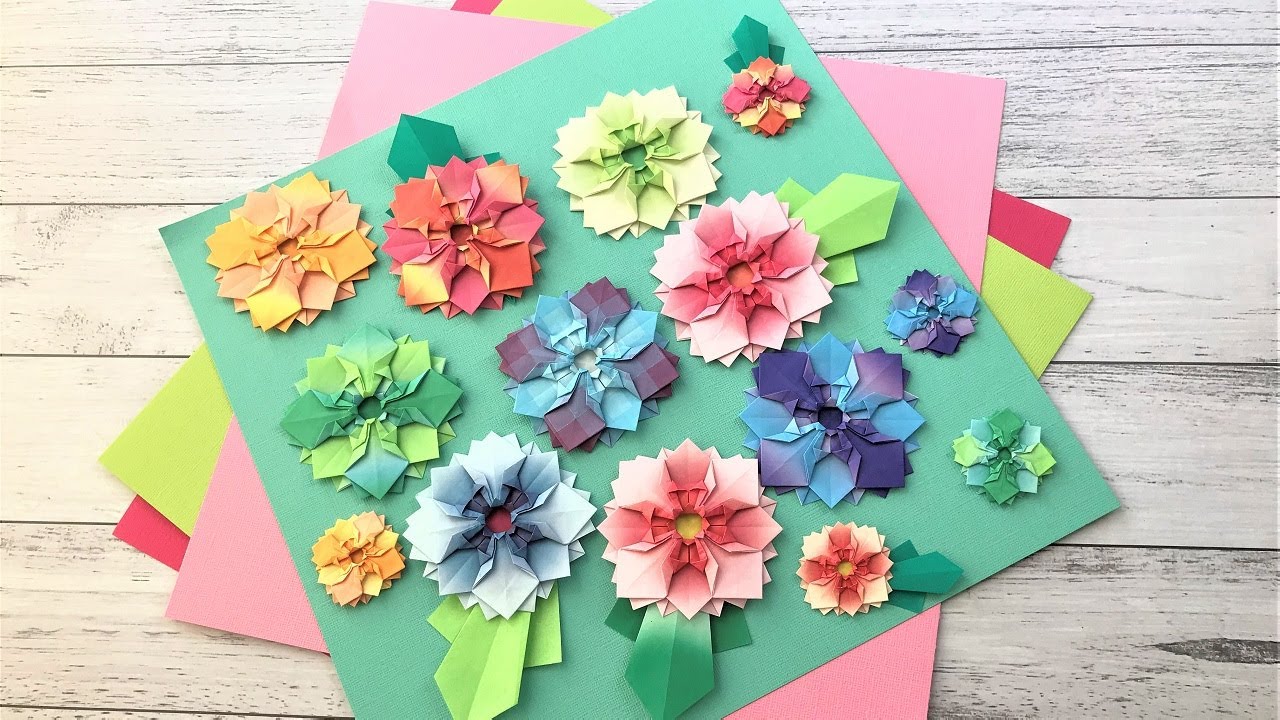 折り紙 1枚でガーベラの花 折り方 Origami Gerbera flower tutorial