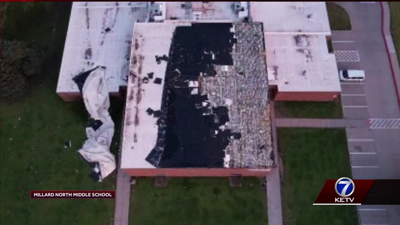 Millard North Middle School roof damaged by Wednesday's
