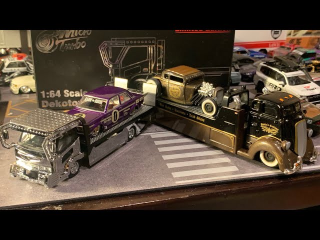 1/64ライジン風デコトラ積載車、ホットロッド積載車開封 マイクロ