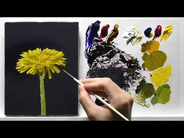 油絵] 1時間10分で描くリアルなタンポポの花のメイキング | 描き方