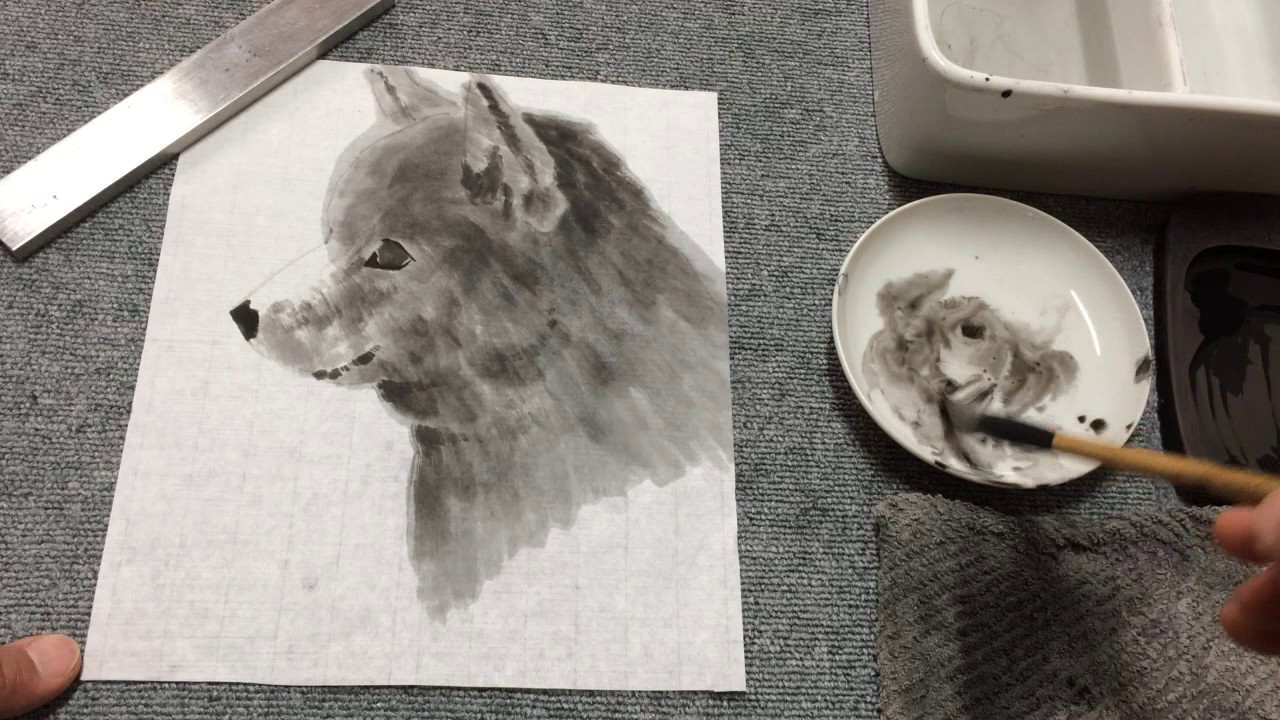 ⭐️すみする動画⭐️007「筆の穂先をわって犬の毛並みを描く