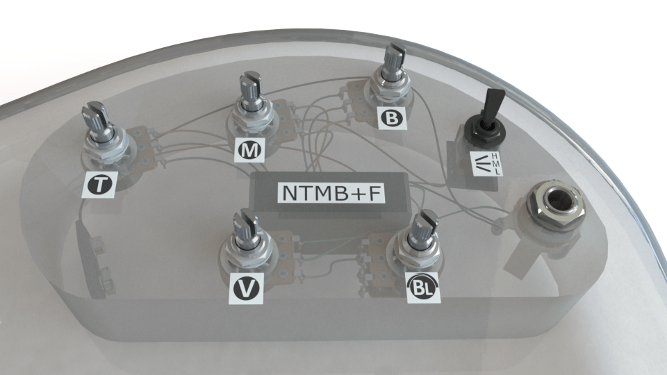 3 Band NTMB+FL Preamp, 5 Pots, 1 Toggle - HR-5.4FL - Bartolini