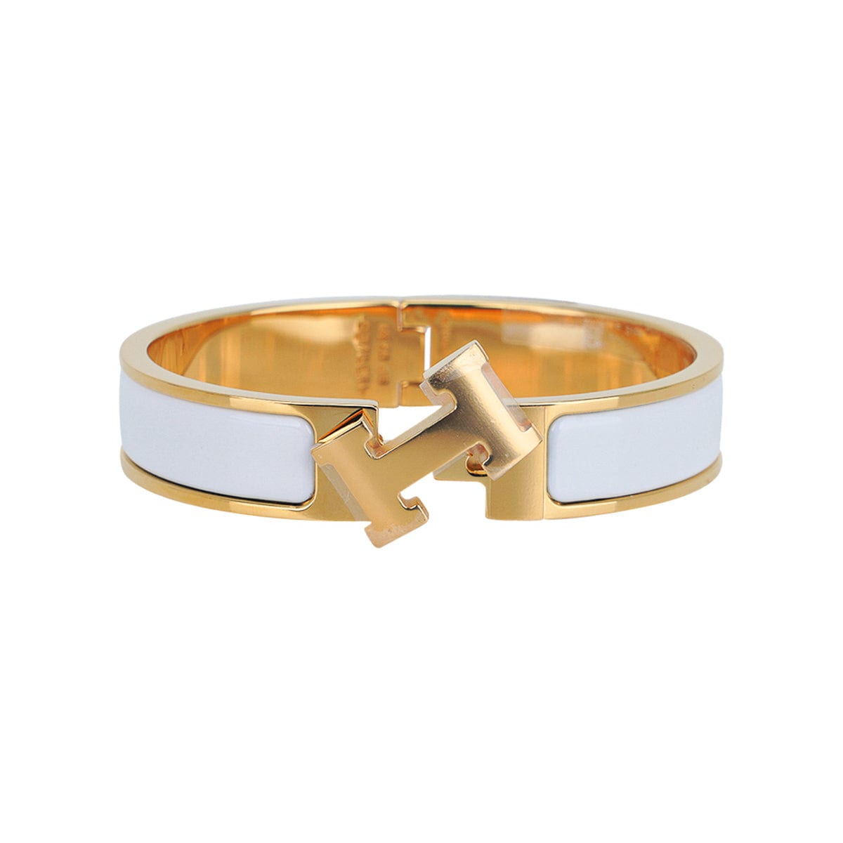 Hermès Clic H Bracelet White Enamel Gold | Mightychic
