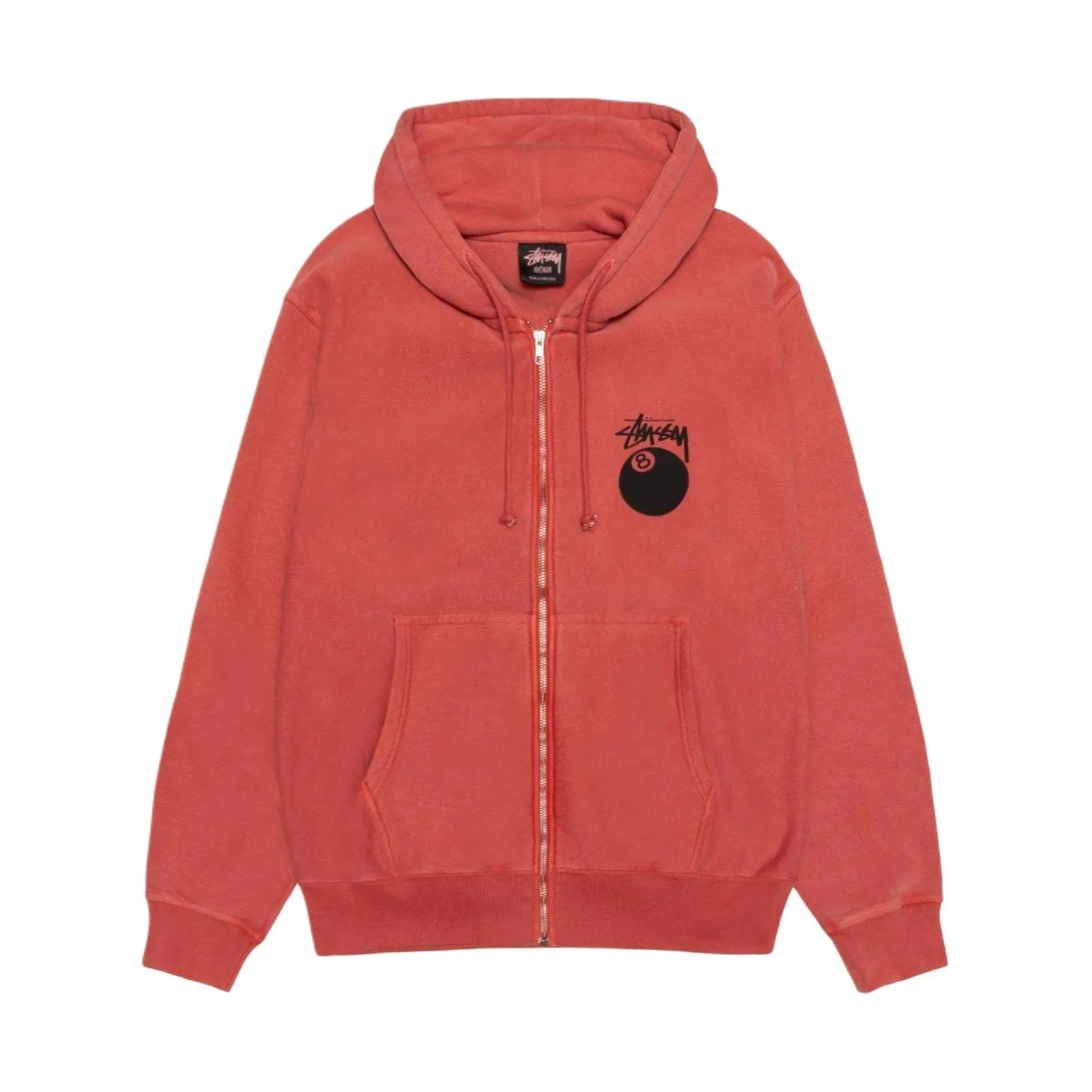 Stussy 8 Ball Pigment Dyed Full Zip Red Hoodie