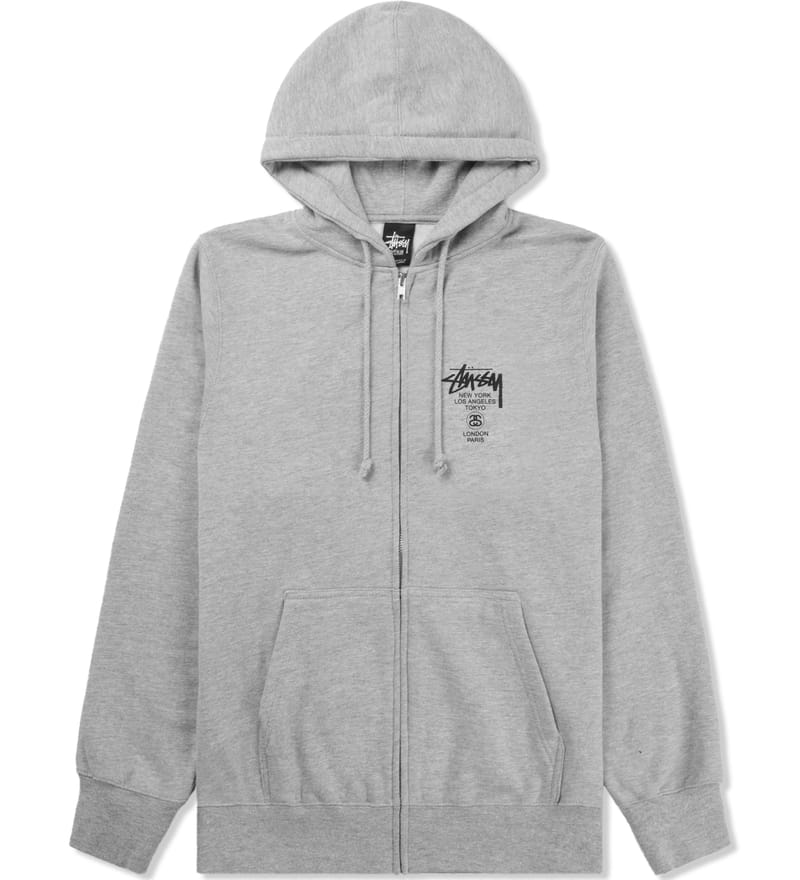 Stüssy - Heather Grey World Tour Zip Hoodie | HBX