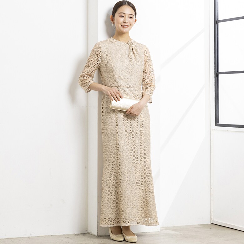 kaene】ラメクロシェドレス《マザードレス》/フラワー刺繍レース/結婚
