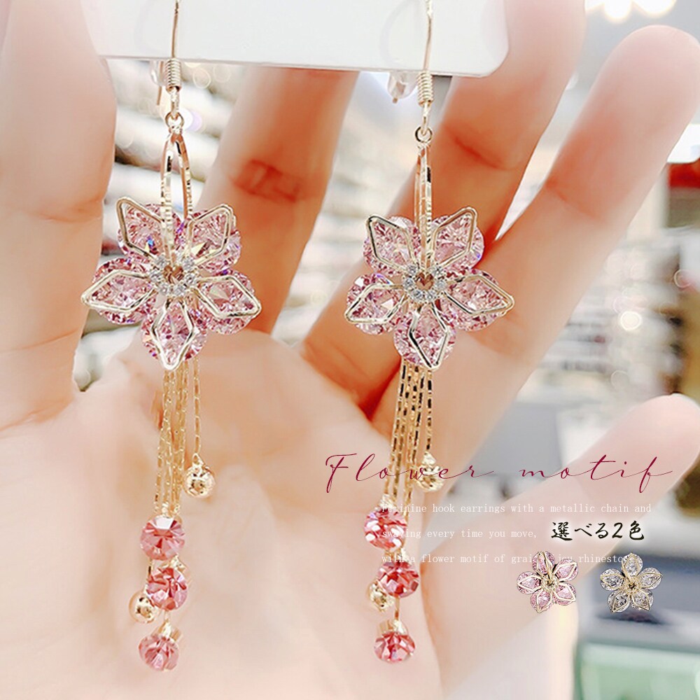 韓国風 花モチーフ フックピアス 女性 | ミニミニストア(miniministore